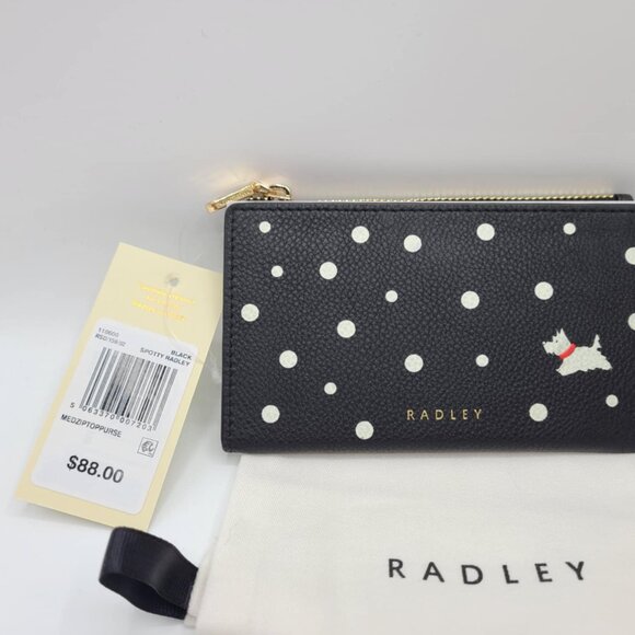 Radley London Leather Spotty Medium Ziptop Wallet Black White NEW! NWT! - Picture 6 of 7